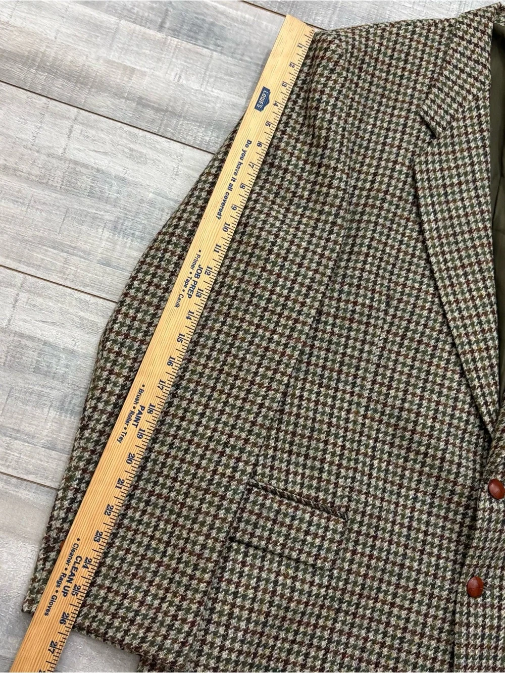 Vtg Joel Ferrin Harris Tweed Blazer Men's 46R Beige Houndstooth Wool Sport Coat